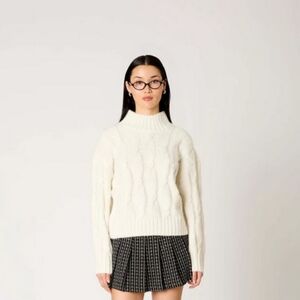 NIA Cream Cropped Cable Knit Sweater Sz XS